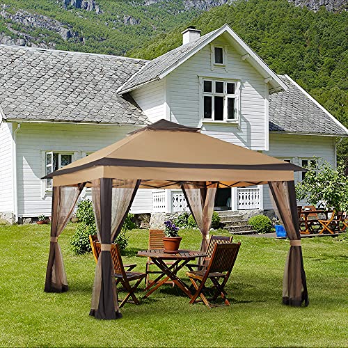 Pamapic 11X11 Outdoor Pop Up Gazebo For Patios Canopy For Shade And Rain With Mosquito Netting, Waterproof Soft Top Metal Frame Gazebo For Lawn, Garden, Backyard And Deck (Brown)… #TOP2