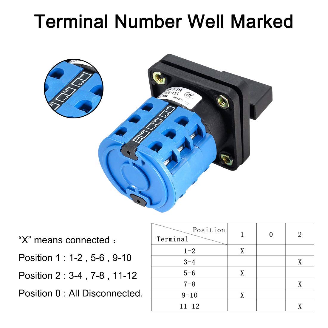 Commutateur Rotatif Universel HZ5B-20/3.0-6 – 7 Positions, 12 Bornes, Verrouillage, 500V 20A – Idéal Pour Commande De Came Et Changement De Circuit
