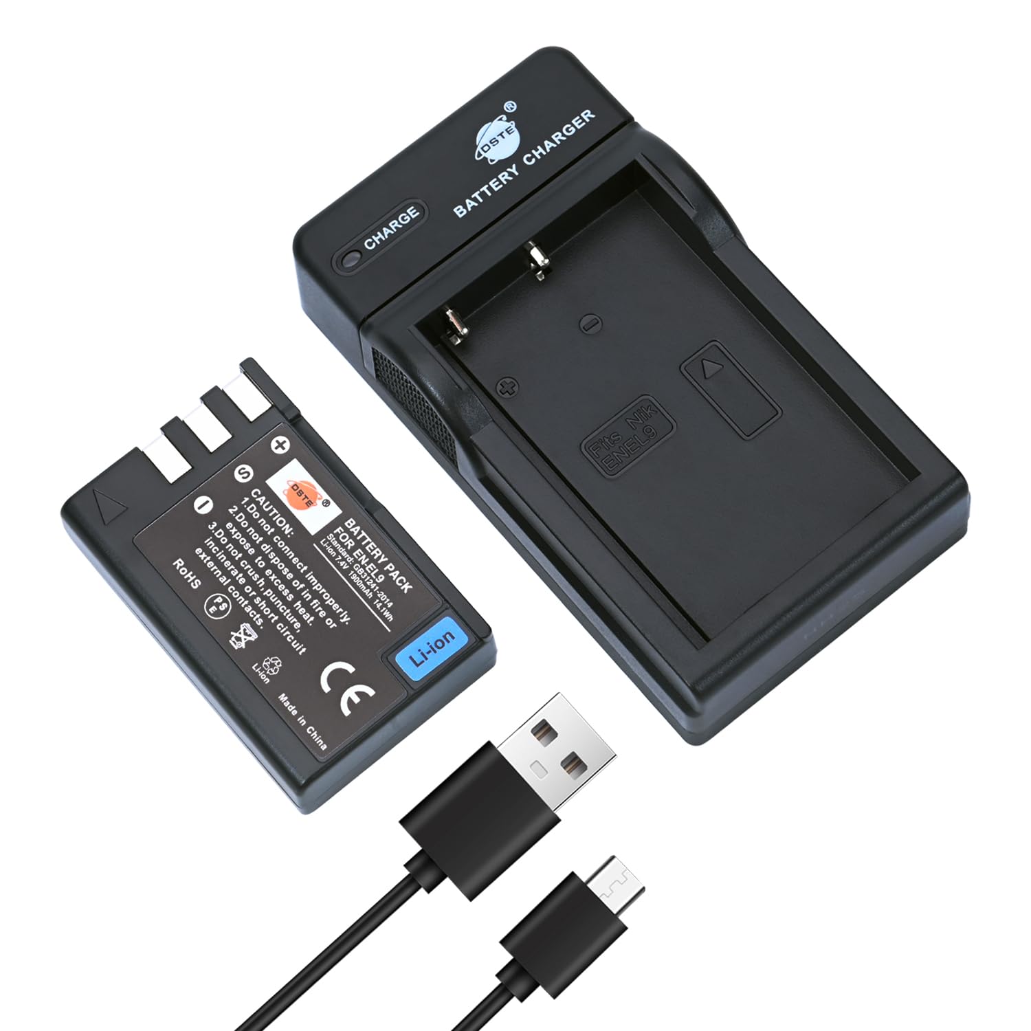 DSTE Repuesto Batería y DC15E Viaje Cargador Compatible para Nikon EN-EL9 EN-EL9A D40 D40x D60 D3000 D5000 Digital Cámara
