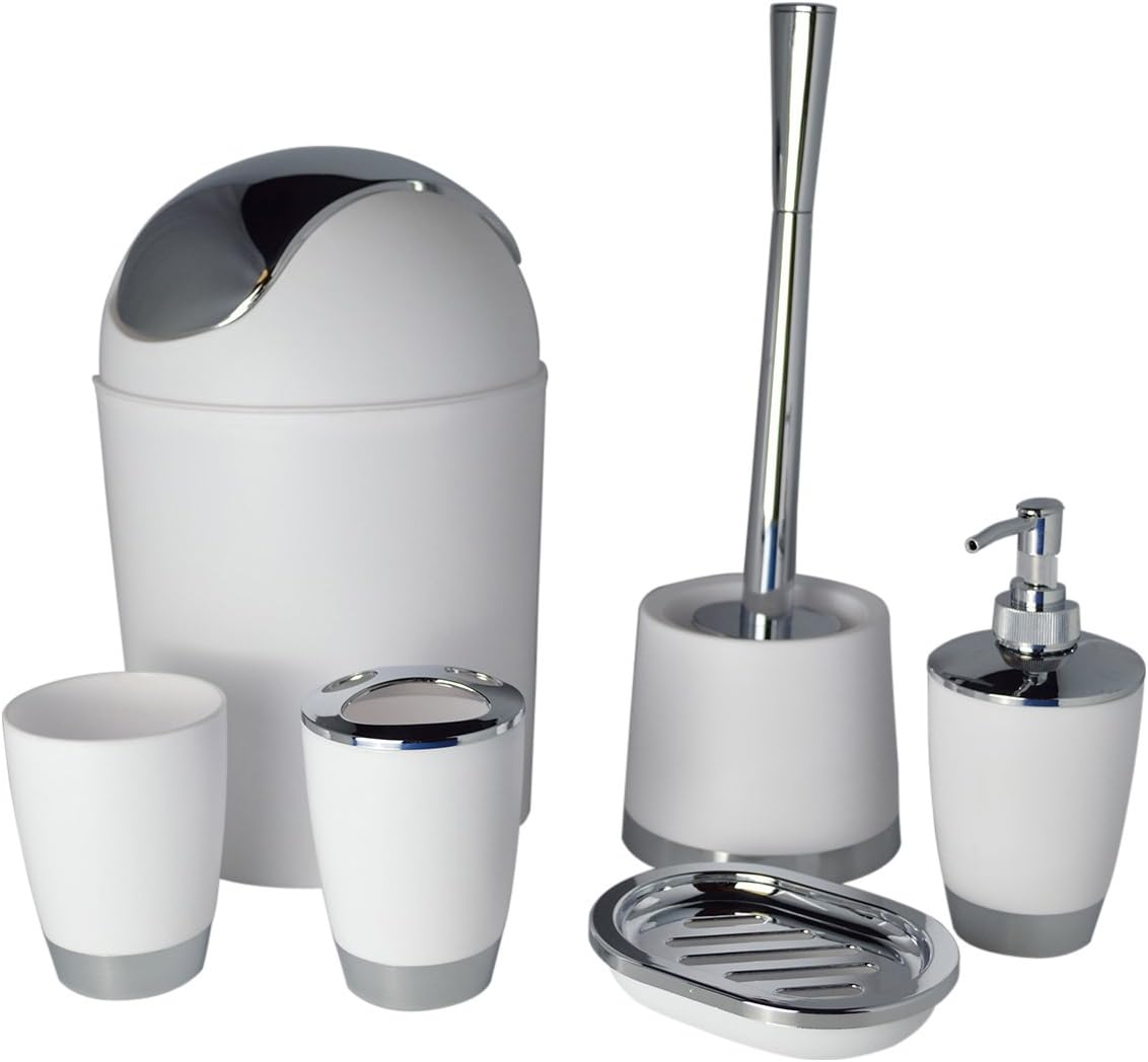Bathlux Modern Design 6 Piece Bathroom Accessory Set, Toilet Brush