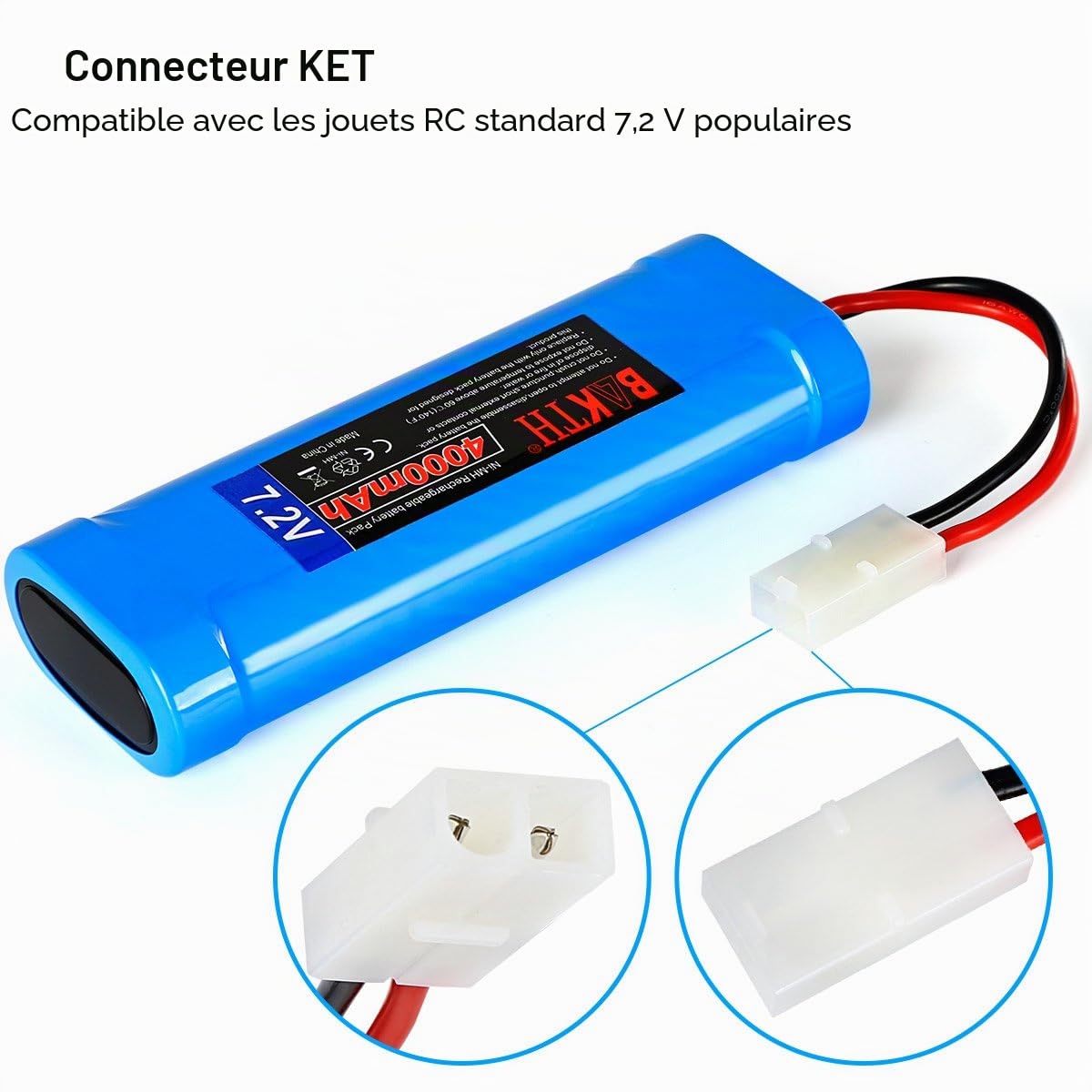 BAKTH 7.2V 4000mAh NiMH Pack de Course de Batterie RC pour Les Voitures modèles, Avions, Robot (Jouet), Pack de Batterie Haute Performance RC + Coaster comme Un Cadeau