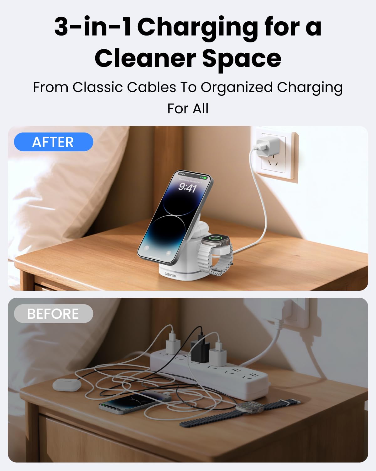 Amazon | Gitryin 3 in 1 折りたたみ式ワイヤレス充電ステーション