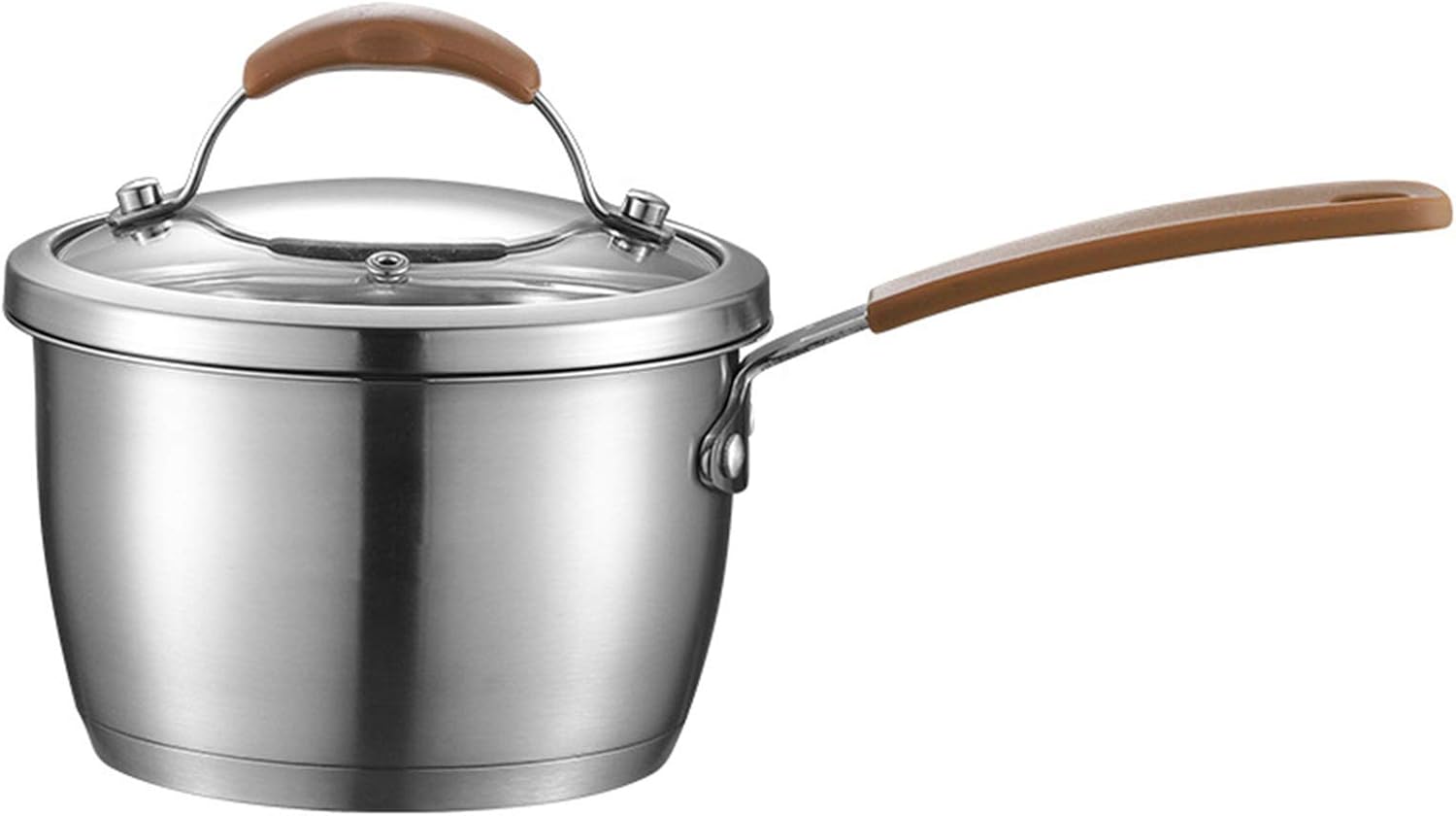 Stainless Steel Induction Cooker Soup Pot Milk Pot with Graduated Glass Lid, Cooking Pot 16cm(B)
