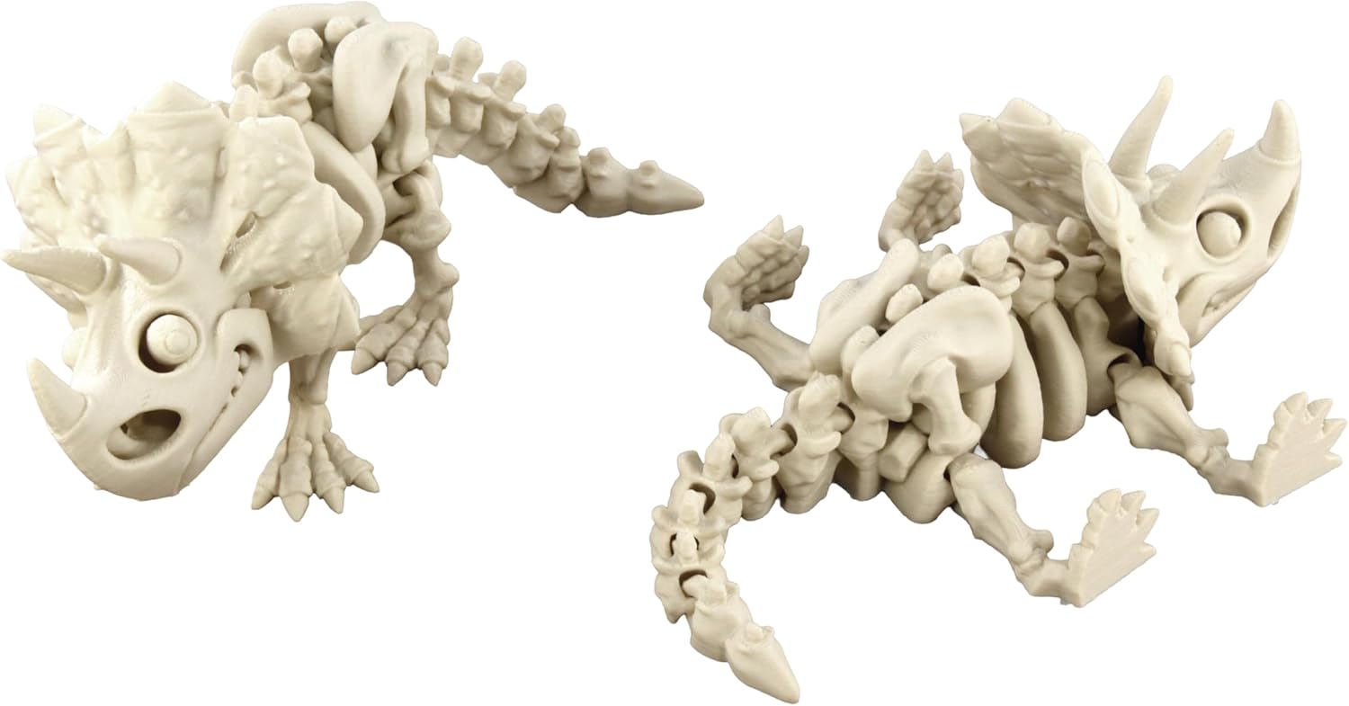 PowerTRC 5PCS 3D Printed Dinosaur Skeletons, T-Rex Triceratops Stegosaurus Velociraptor Spinosaurus Fidget Toys, 3D Printed Dragon Animals Toys, Articulated 3D Figurine Stress Relief Toy (Bone White)
