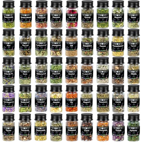 45PCS Herbs for Witchcraft - Wiccan Supplies and Tools - Witchcraft Supplies Dried Flowers Kit for Witch Beginner Wicca Altar Supplies Magic Spell with Witchy Spoon Witchy Gifts for Women