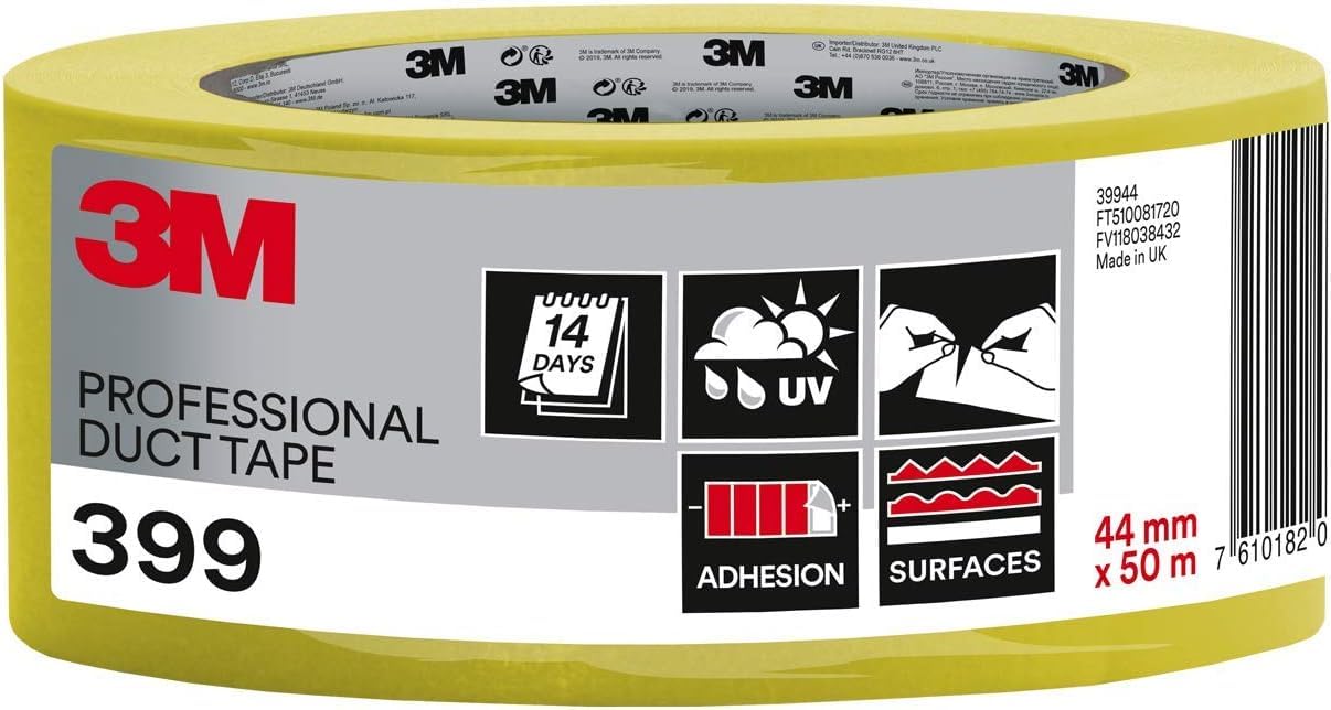 3M™ Duct Tape 399, Brick & Concrete, Yellow, 44 mm x 50 m