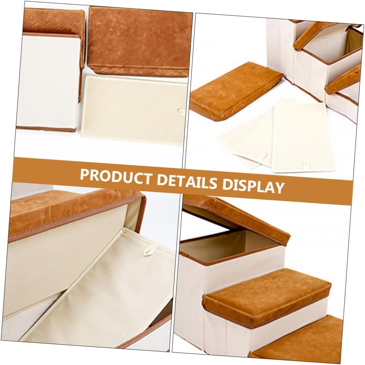 Three-Step Folding Dog Stair Ladder with Storage, Brown Pet Step for Puppies and Small Dogs, Compact Foldable Design for Indoor Use