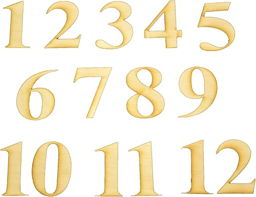 Juego de números de reloj de madera sin terminar en Times New Roman Bold Font, disponible en una variedad de tamaños y grosores (2.5 pulgadas de