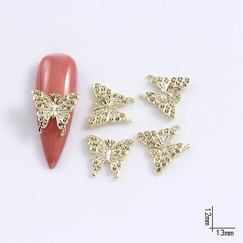 Miniatura 6 de 20 dijes de uñas de mariposa para uñas acrílicas, arte de cristal 3D, mariposas doradas y plateadas, diamantes de imitación, joyas, gemas de