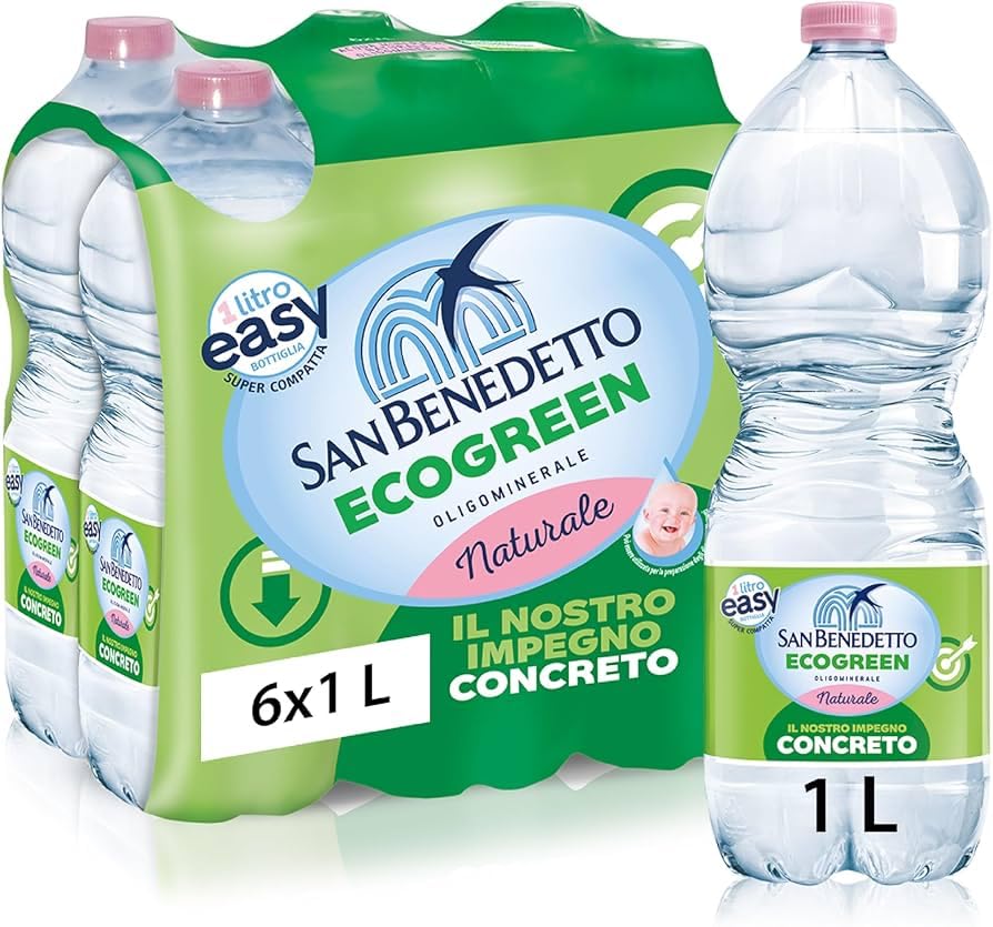 San Benedetto Acqua Minerale Naturale Ecogreen Easy, Bottiglie PET, 1 L, Confezione da 12 Pezzi