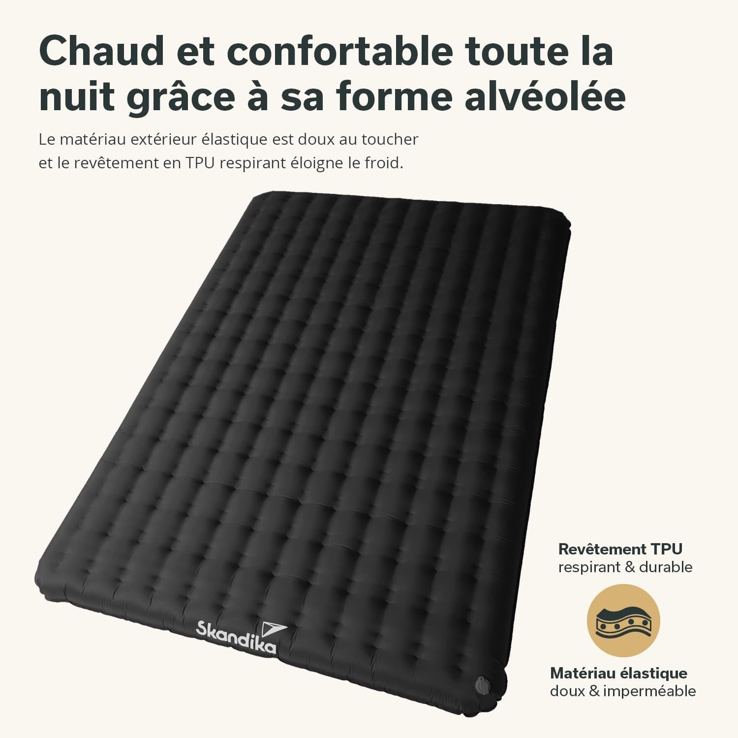 Skandika Elite Air Double | Matelas Gonflable Double 2 Personnes, 200 x 135 cm, Valve puissante, 16 cm de Hauteur, Ultra léger, Sac de Transport | pour Camping et randonnée