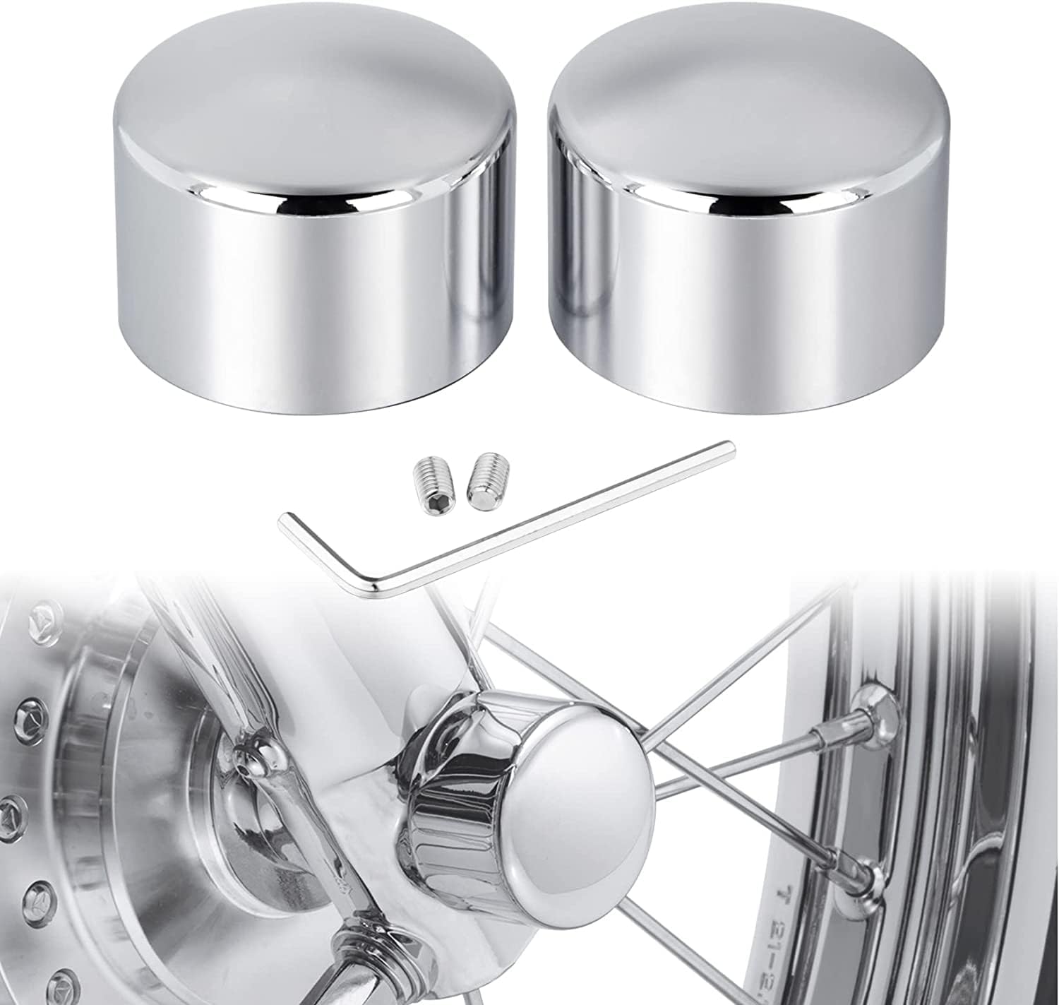 Front Axle Caps, PSLER Motorcycle Front Axle Nut Covers for Softail Sportster Road King Electra Street Glide, Chrome