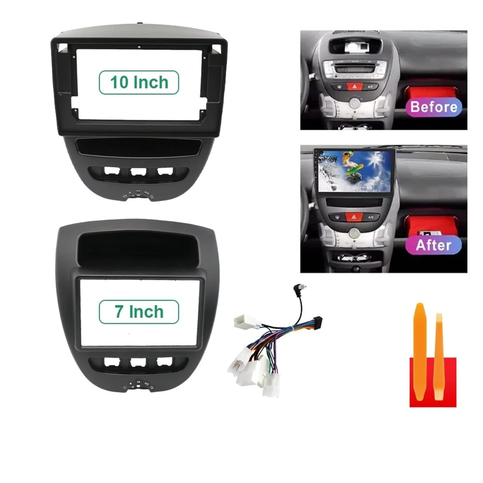 Radioadapter 7/10 Zoll Universal Auto Radio Rahmen Android MP5 Stereo Player 2Din Kopf Für Citroen C1 2005-2014 Radioblende Set(10.1INch Frame Cable)