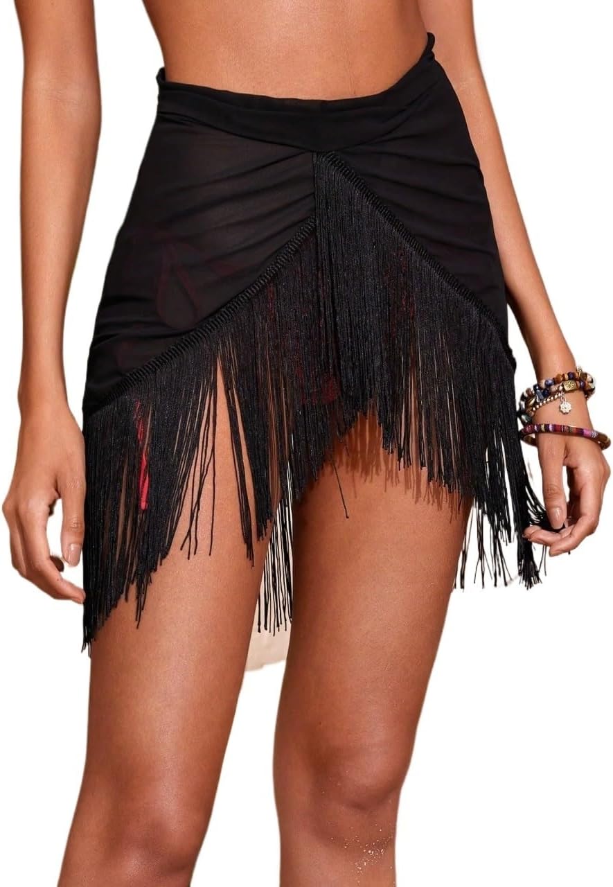 Womens Summer Beach Hem Chiffon Cover Up Skirt cover ups for swimwear