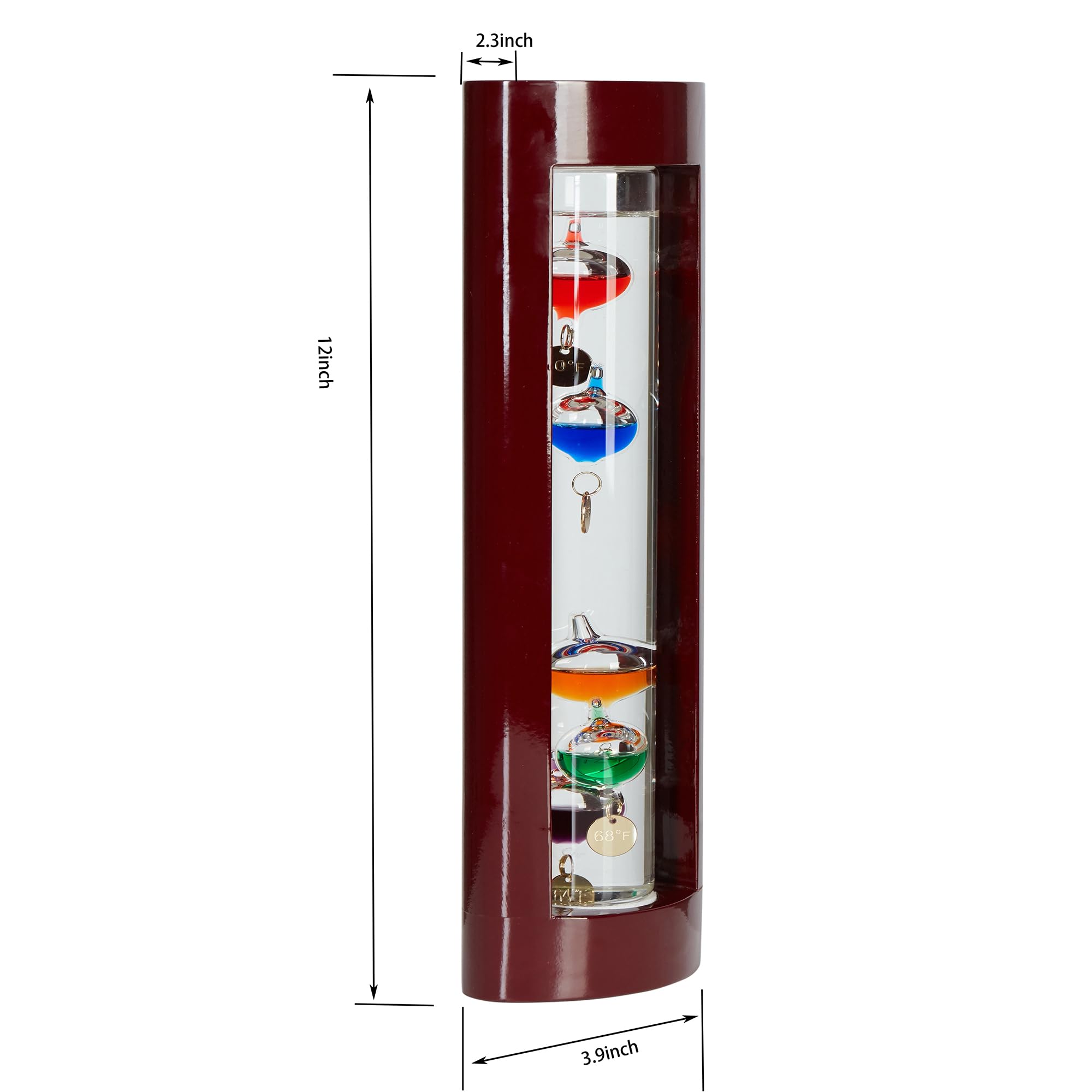 Galileo-Thermometer mit Holzrahmen und 5 farbigen Kugeln von 64ºF bis 80ºF, Galileo-Thermometer, wunderschönes Geschenk für Familie oder Freunde, Geschenk für Zuhause, Büro, Innen- und Außendekoration