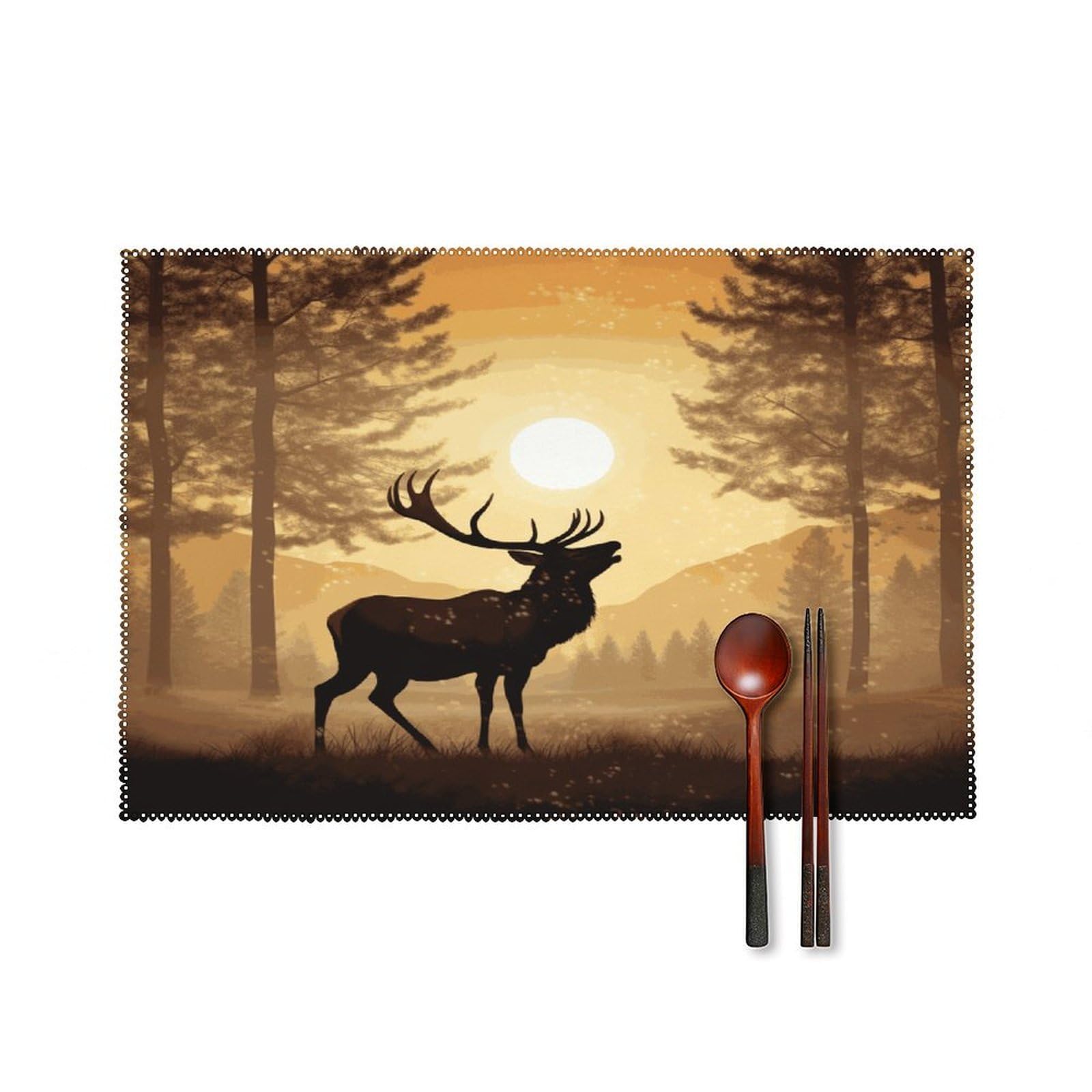 Elk Artwork Placemats Set of 4 Heat Resistant Non-Slip Place Mats for Dining Table Washable Placemat Wipeable Dining Table Mat Canvas Place Mats Dining Table Decor