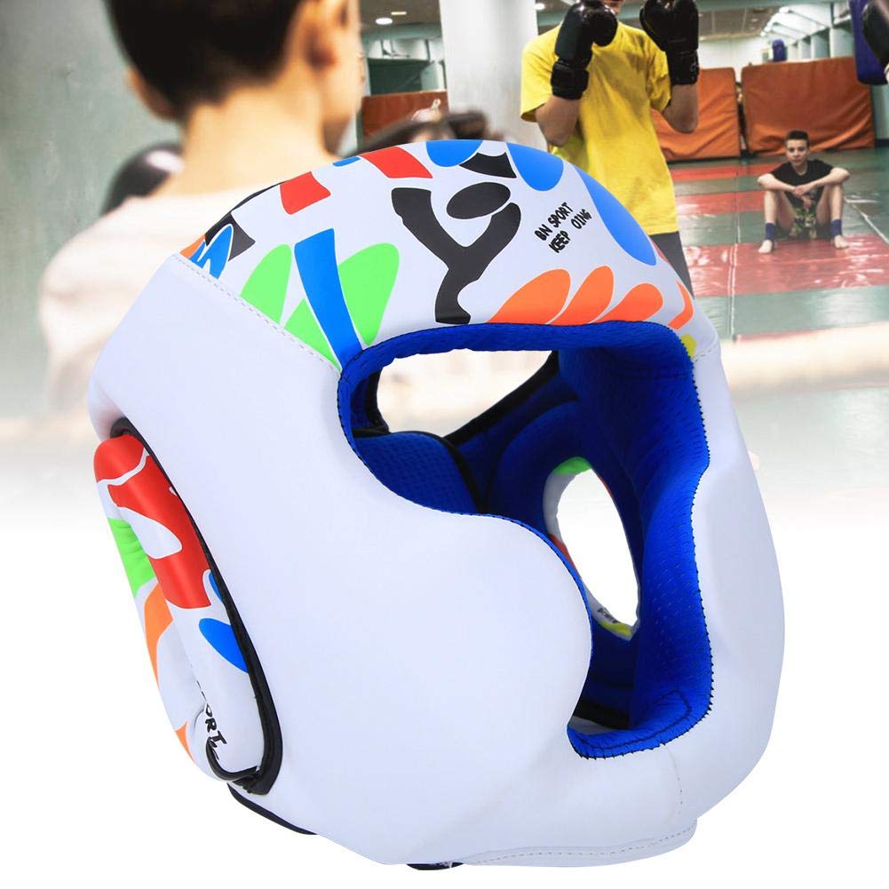Tbest Casco da Boxe, Casco da Allenamento per Taekwondo Casco da Boxe per Bambini(Bianca) Attrezzatura sportiva per bambini Accessori Per Modelli Di Auto