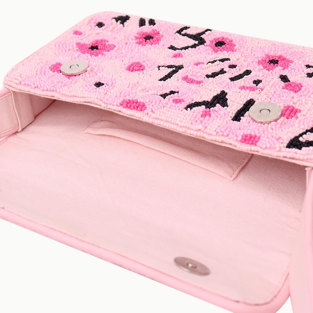 Indian Shelf Handmade Pink Beaded Shoulder Bag with Floral Embroidery Stylish Women Purse (with Box) - Image 8