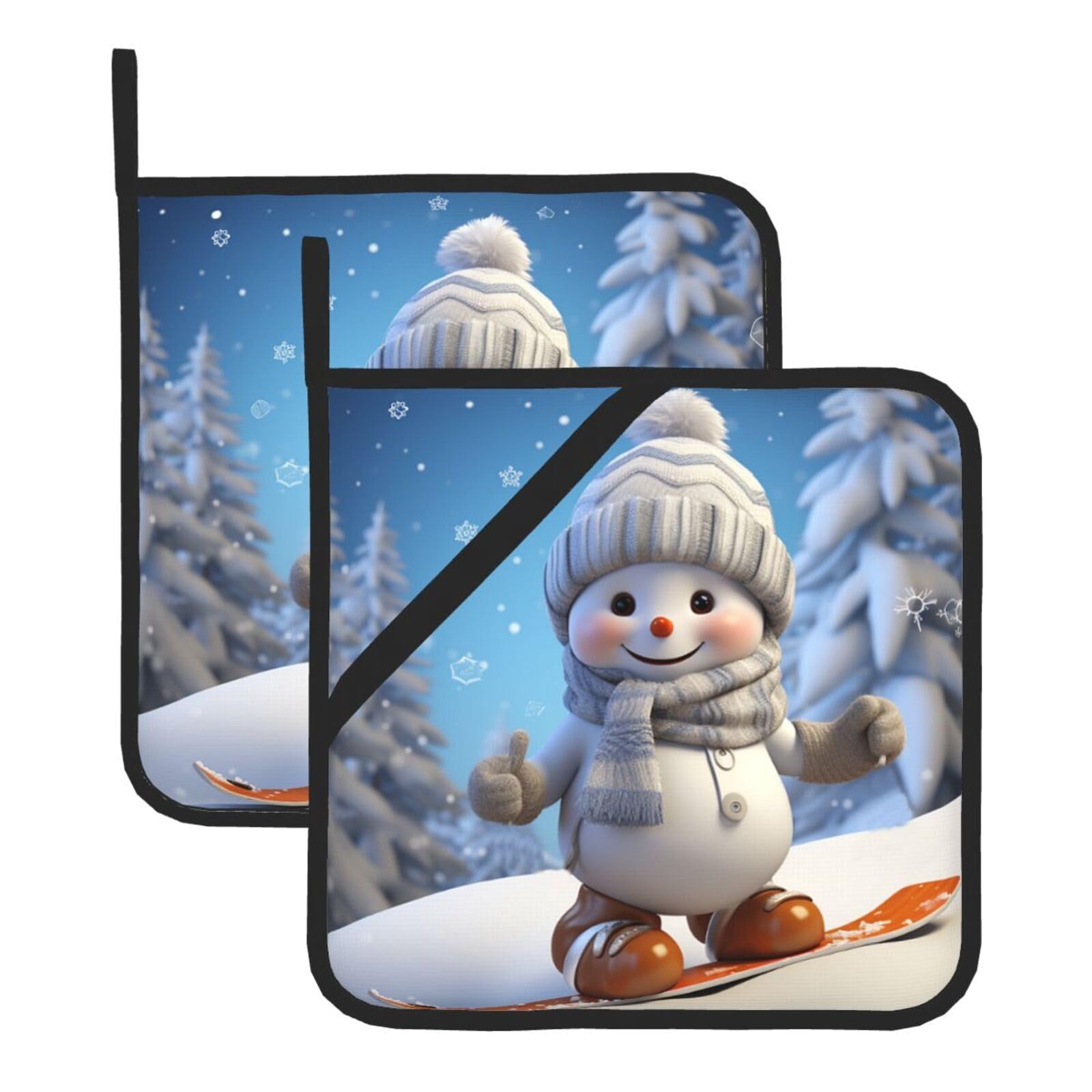 2Pcs Pot Holders for Kitchen Heat Resistant Potholder Cute Snowboard Snowman Hot Pads for Countertops Oven Pot Holders for Cooking Baking Kitchen Hot Mat Trivet 8 inch Hot Pad