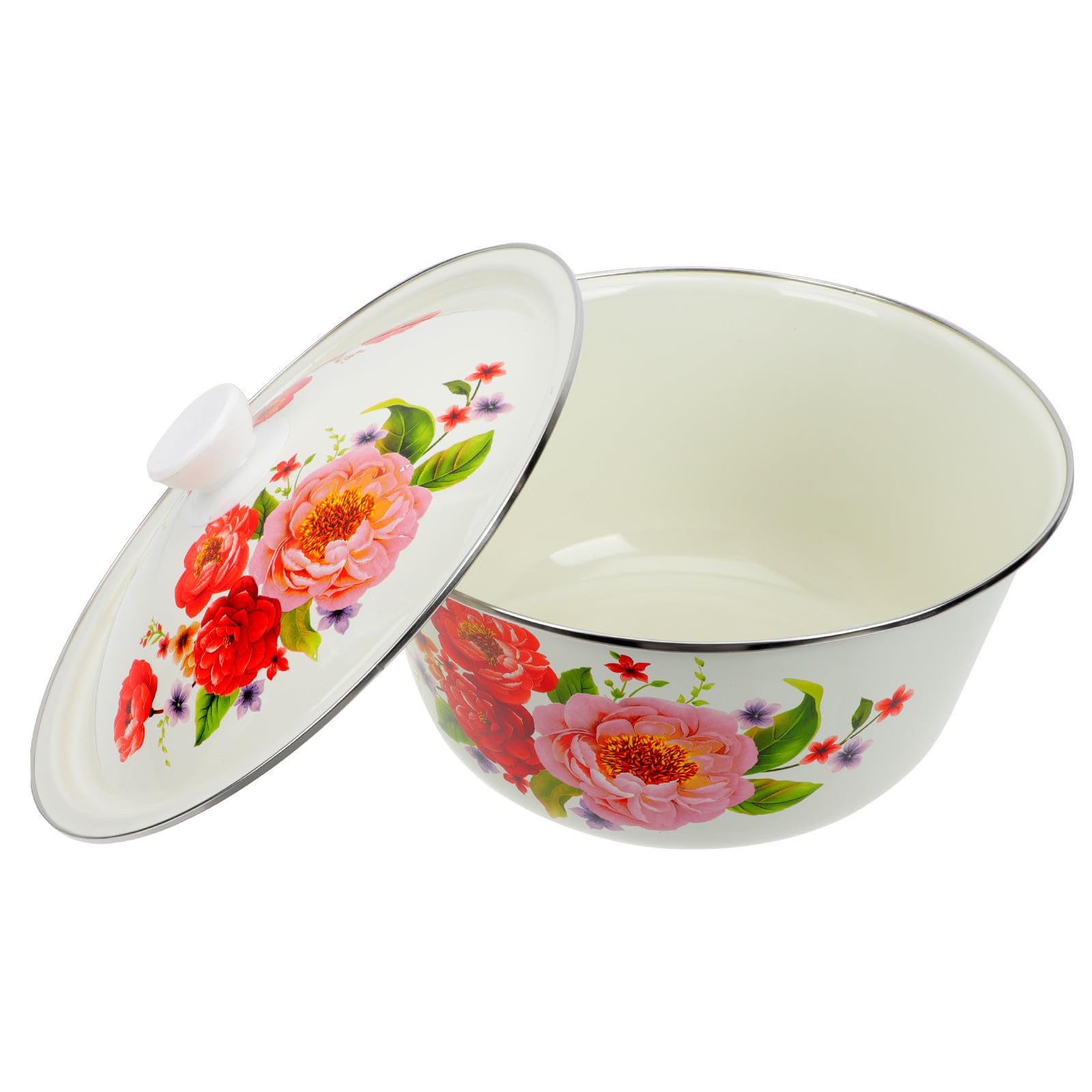 Cuenco esmaltado para manteca y masa POPETPOP, recipiente grueso con tapa fácil de almacenar