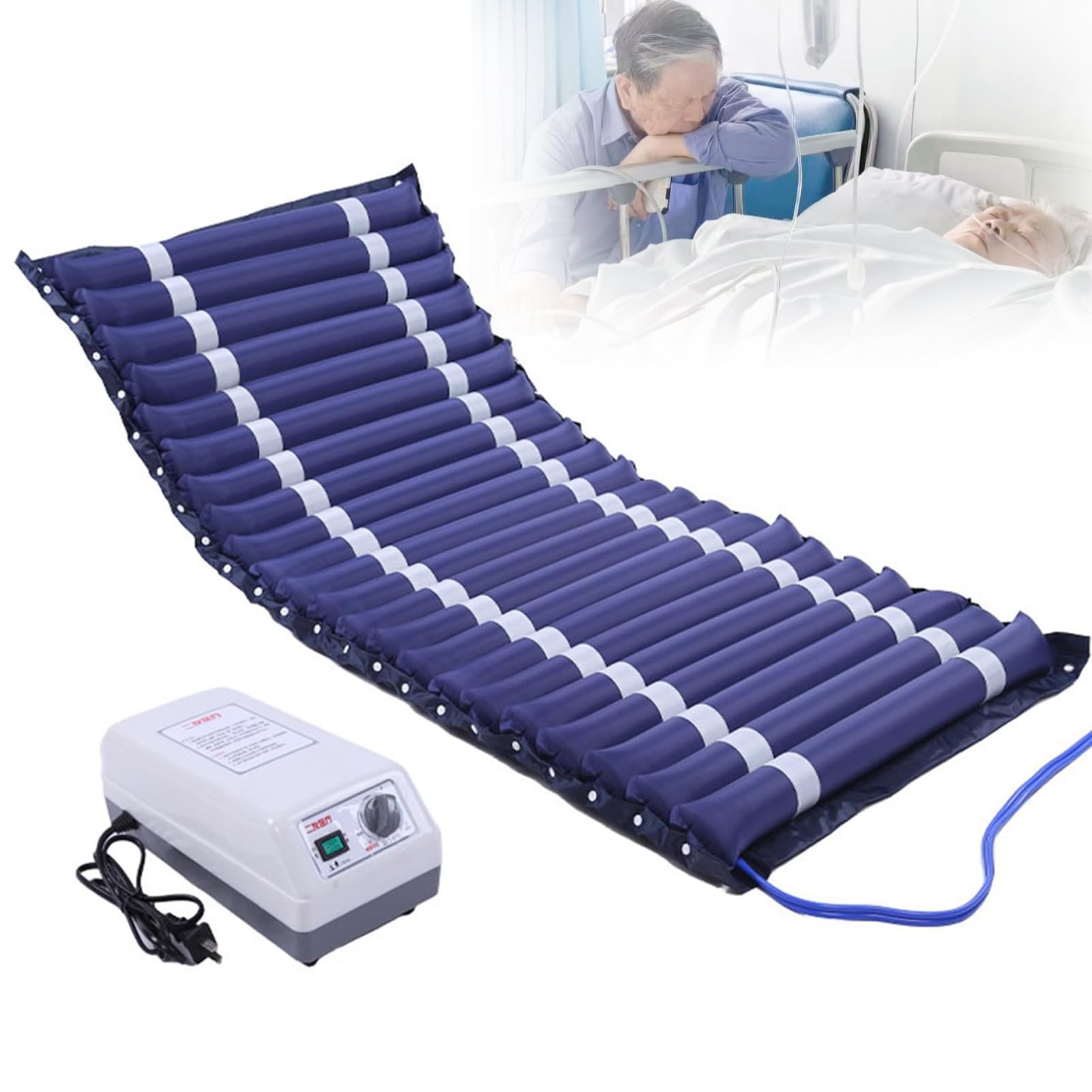 Colchón Antiescaras Prevención, Colchón Aire con 22 Celdas Extraíbles, Bomba Silenciosa Regulable, Sistema Presión Alterna Impermeable, 135kg Capacidad, Prevención Úlceras Escaras