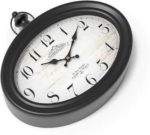 Miniatura 8 de Reloj de pared ovalado retro, estilo antiguo vintage, negro, funciona con pilas, para granja, sala de estar, cocina, dormitorio, baño (10.5 pulgadas