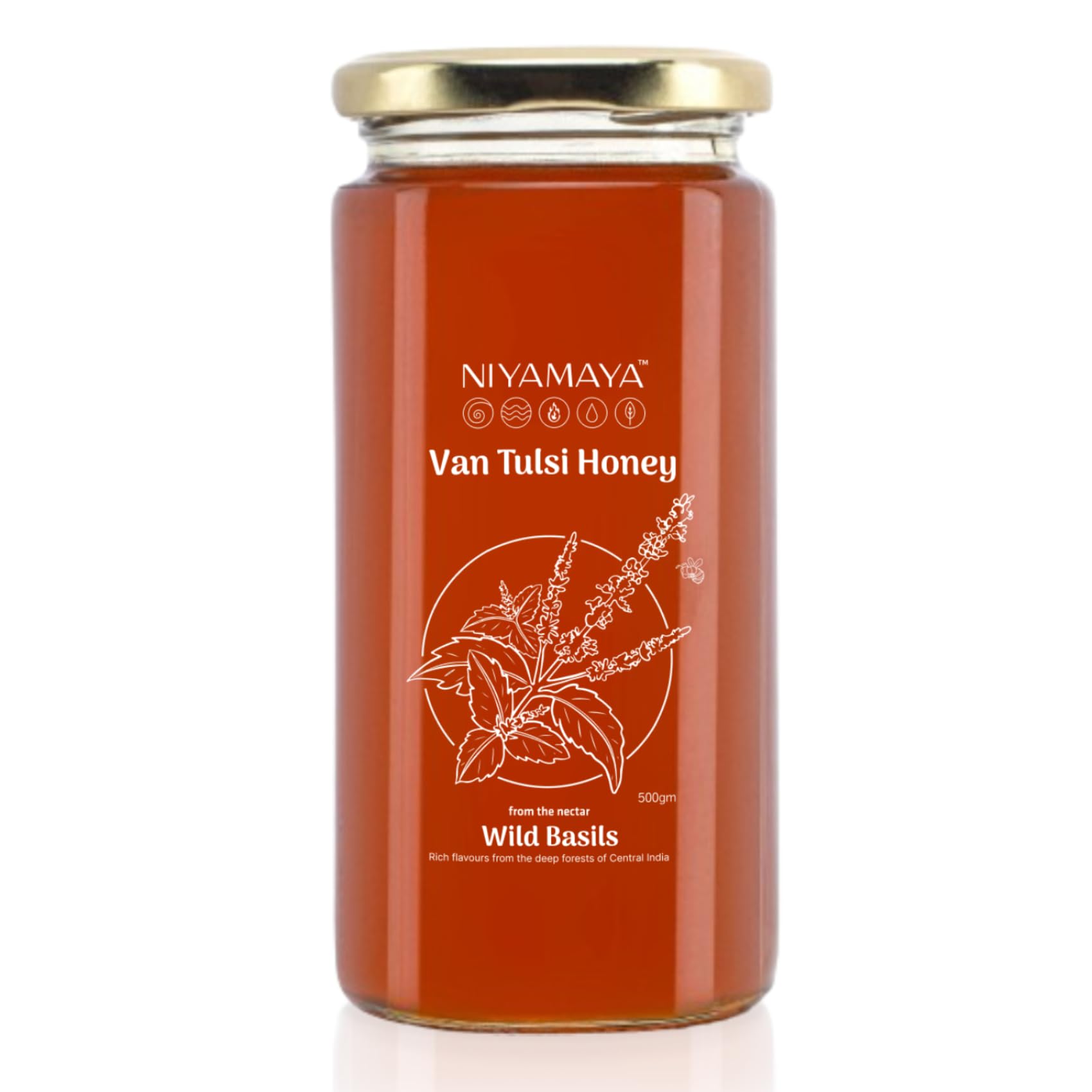 NIYAMAYA Van Tulsi Honey 500gm Jar | 100% Pure Honey | Unprocessed Natural Shahad | Tulsi (Holy Basil) flowers Honey | Respiratory Booster | No Sugar No Adulteration