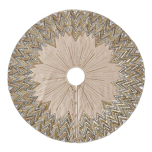 Arcadia Home 60 Inch Tree Skirt with Hand Beaded Starburst on Natural Colored Linen, Handcrafted Christmas Tree Skirts for Trees, Classic Series Holiday Decoration