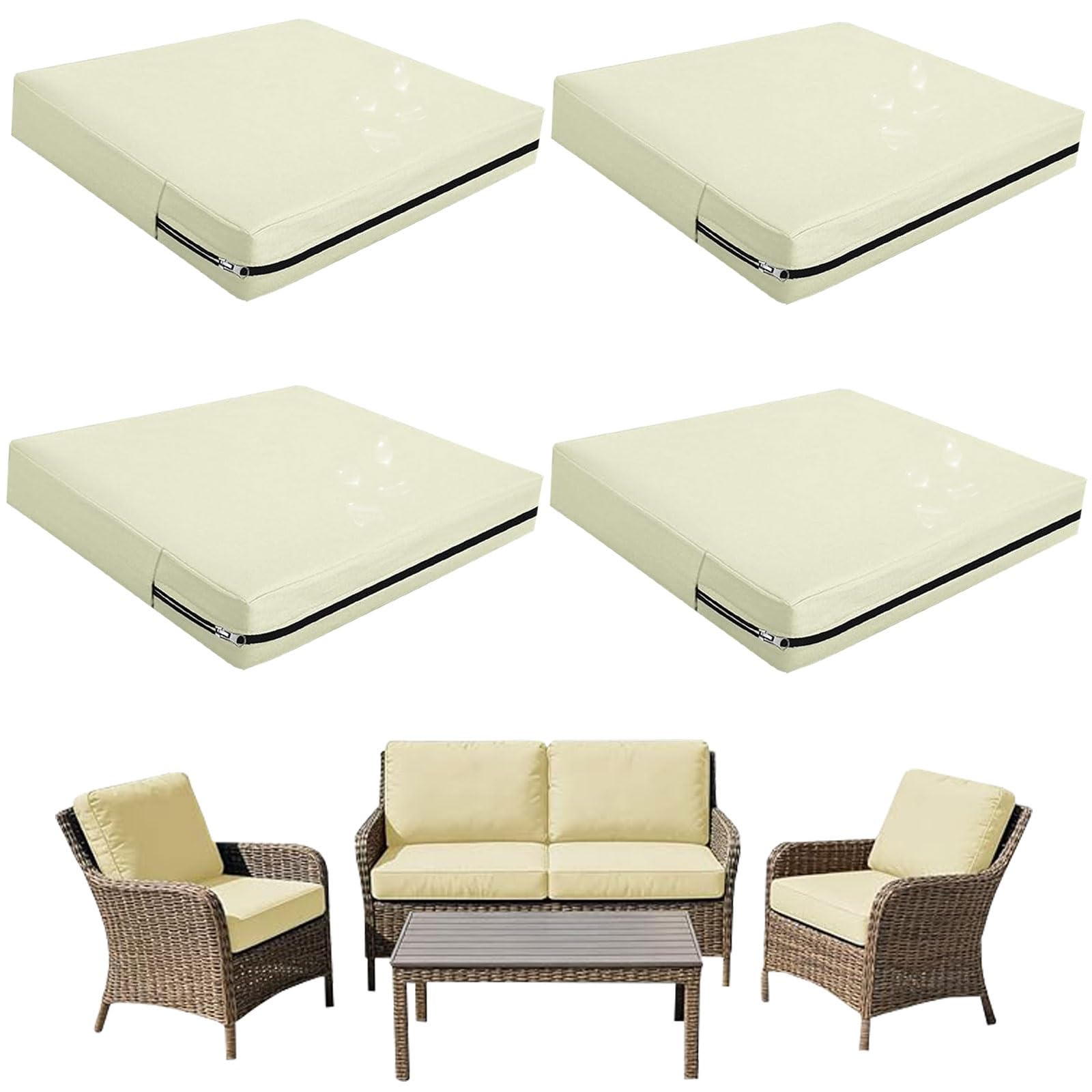seokor Replacement Outdoor Cushion Covers Waterproof, 65x65 60x60 50x50cm set of 6/4/2/1 Garden Sofa Seat Cushion Slipcover With Zipper for Chairs, Patio and Rattan furniture(Color3,65x65x10cm(4pcs))