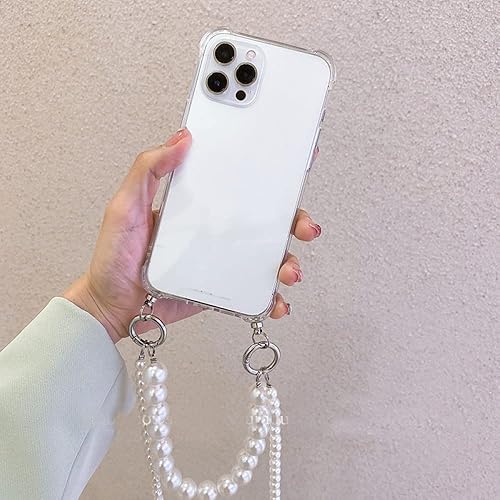 Funda de cadena de perlas con cordón estético de lujo para iPhone 11, 12, 13, 14 Pro Max XR X XS 7 8 Plus, A transparente, para iPhone 13 Funda de cadena de perlas con cordón estético de lujo para iPhone 11, 12, 13, 14 Pro Max XR X XS 7 8 Plus, A transparente, para iPhone 13