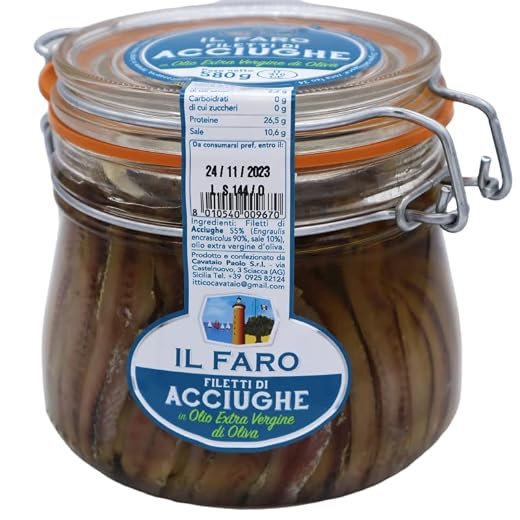 IL FARO Filetti di Acciughe Siciliane pregiate, in Olio Evo 580 g