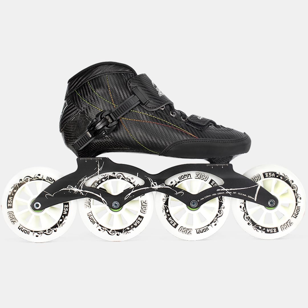 ZICO Professional Speed Skates Shoes Indoor and Outdoor Carbon Fiber Adult Mens and Womens Skates, 4Wheels Single Row Roller/Inline Skates Shoes,Racing Skates for Unisex Wheels Size 110mm
