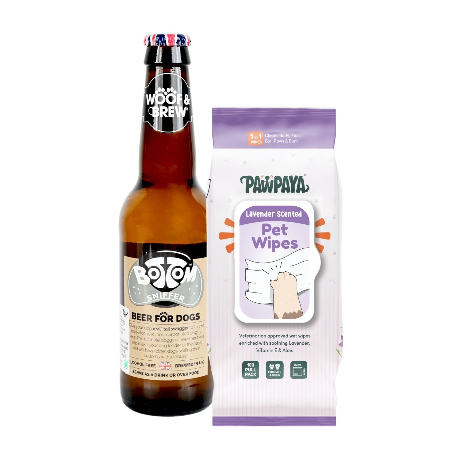 Pawpaya Lavender Scented Pet Wipes 100 Pull Pack with Woof n Brew Bottom Sniffer Beer for Dogs, 250 ML-image-18