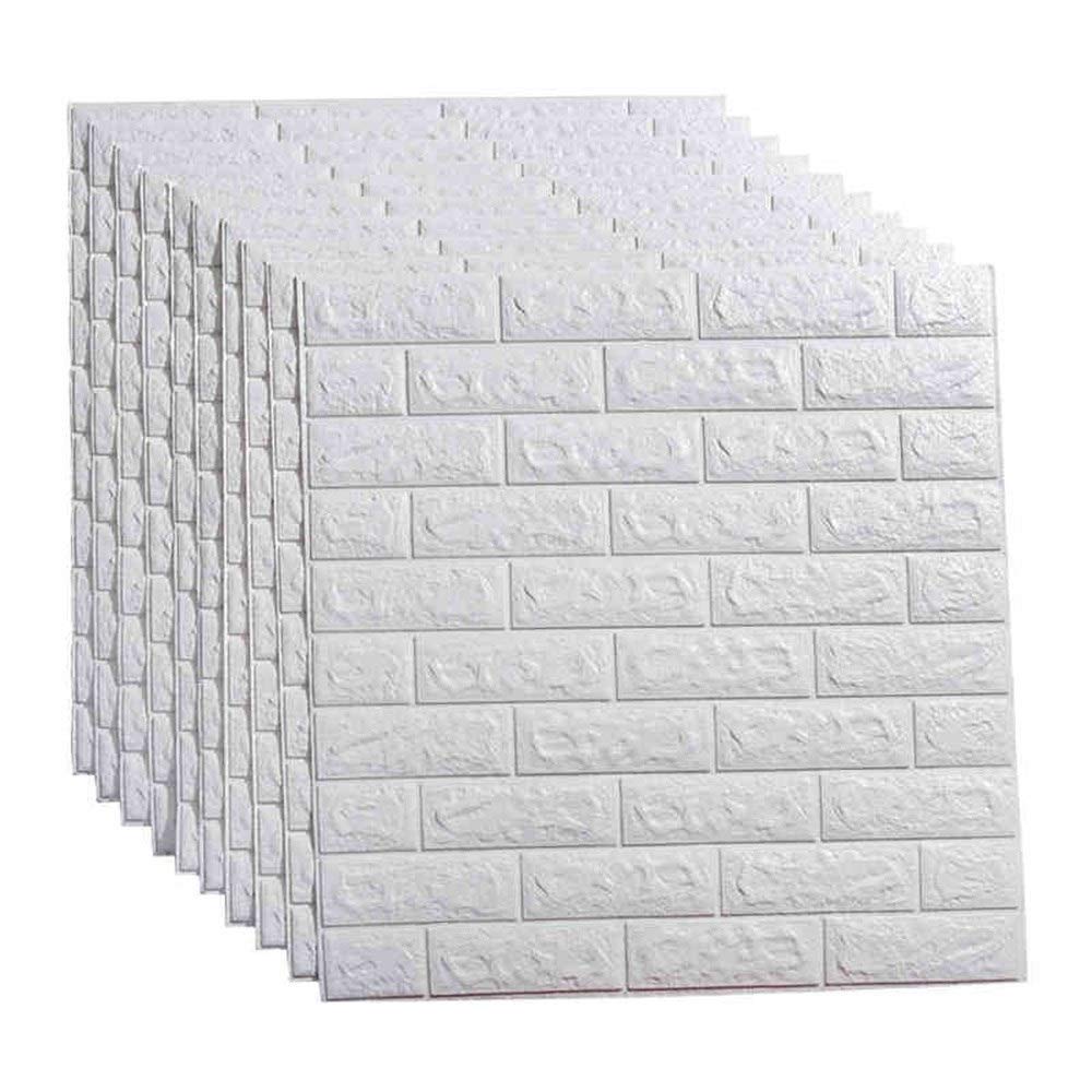 Papier Peint En Briques Blanches 3D pour Rénover un Mur Abîmé Panneaux Autocollants 77X70Cm