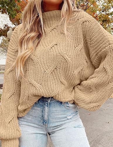 PRETTYGARDEN Women's Fall Oversized Pullover Sweaters Casual Crewneck Long Sleeve Chunky Cable Knit Tops Winter Clothing