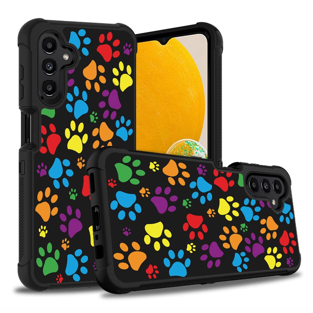 BWOOLL for Galaxy A13 5G Case, Heavy Duty 3 in 1 Hybrid Hard PC & Soft Silicone Shockproof Drop Protective Case for Samsung Galaxy A13 5G, Colorful Dog Paw Print