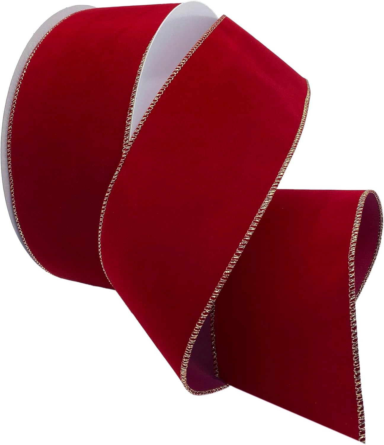 Morex Ribbon Flocked Wired Velvet Ribbon, 4 inch by 50 Yards, Berry Red