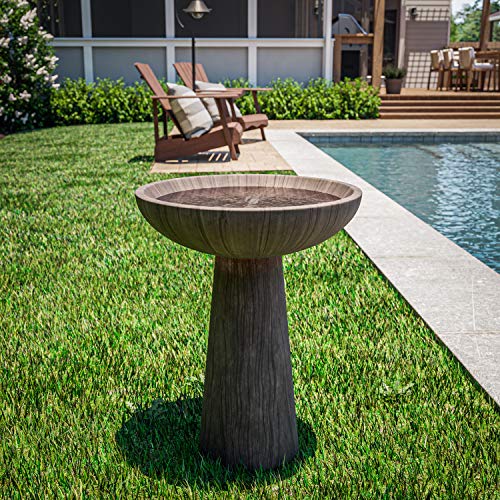 Kenroy Home 51018Wdg Woodland Outdoor Bird Bath With Brown Finish, Rustic Style, 21" Height, 16.5" Width, 16.5" Depth #TOP3