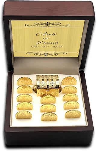 Miniatura 3 de EHV Monedas de unidad de boda personalizables Arras de Boda con vitrina decorativa, caja del tesoro, recuerdos clásicos de ceremonia, hermoso juego
