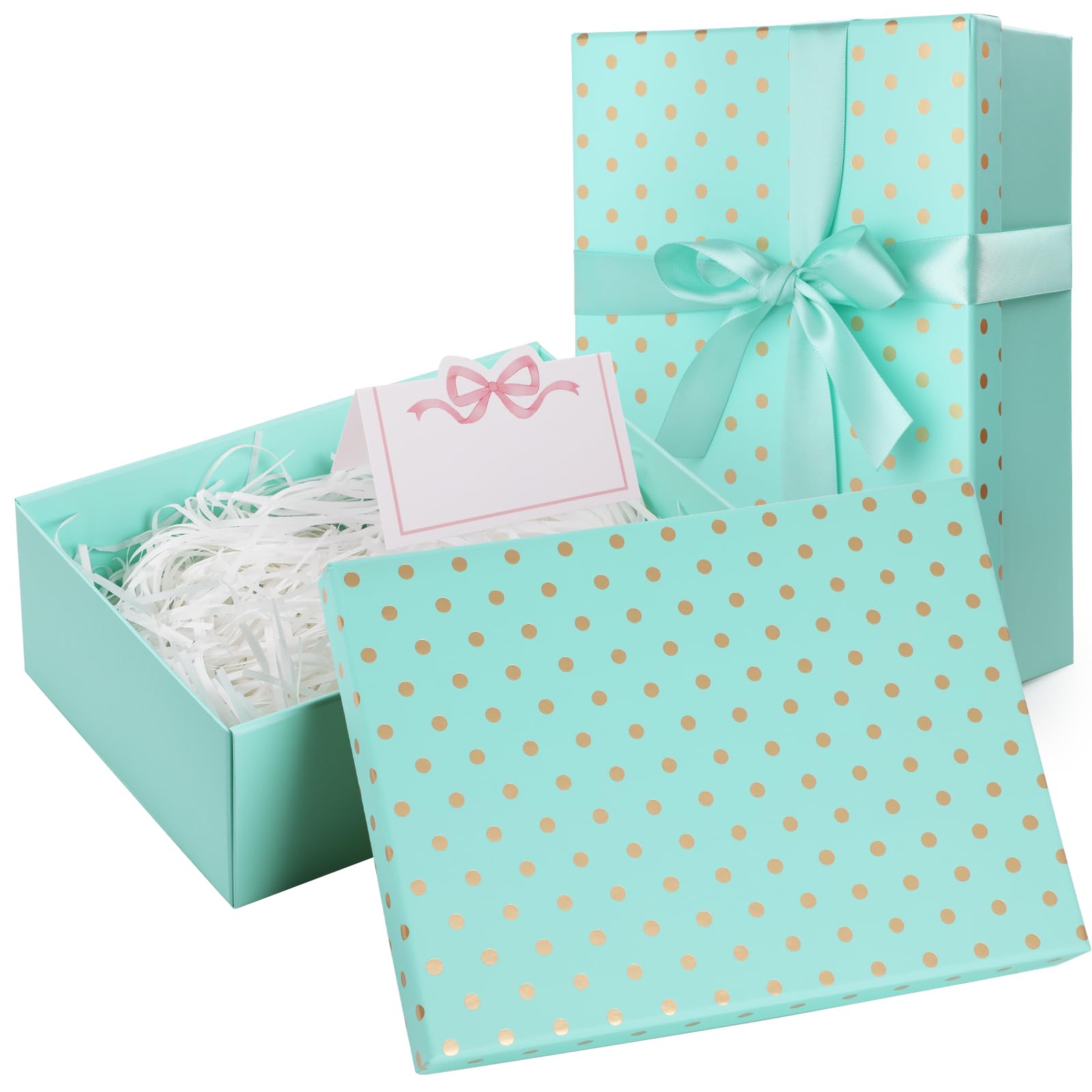 Wyngee Gift Box with Lids, 25 * 18 * 8.5cm, Present Boxes with Card, Ribbon, Raffia Shredded Paper for Bridemaid Proposal Box Memo Card Ribbon Wedding Valentine's Day Birthday