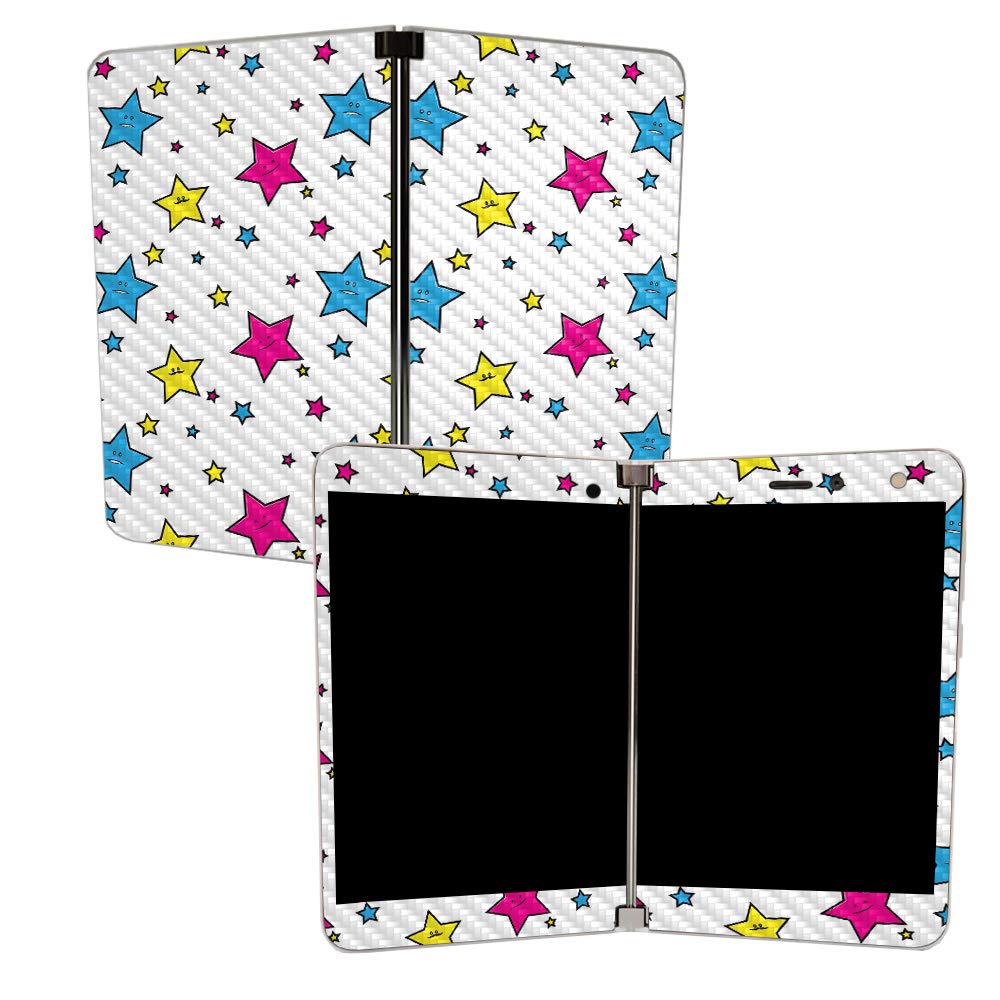 MightySkins Carbon Fiber Skin for Microsoft Surface Duo - Smiley Stars | Protective, Durable Textured Carbon Fiber Finish | Easy to Apply, Remove, and Change Styles | Made in The USA