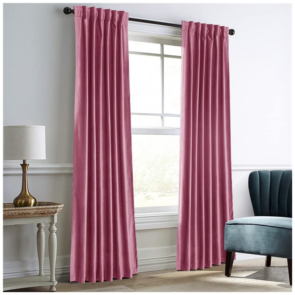 GUOCU Velvet Slot Top Curtains Solid Soft Grommet Curtains Thermal Insulated Room Darkening Curtains Drapes Window Treatment Blackout Curtains for Bedroom, Living Room Pink 84X96|214X244cm(1 Panel)