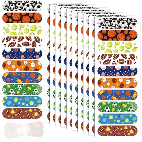 JarThenaAMCS 300Pcs Sport Kid Cartoon Bandage Cute Ball Flexible Wound Plaster 10 Styles Adhesive Waterproof Breathable Fingertip Band Aid for Wound Protection