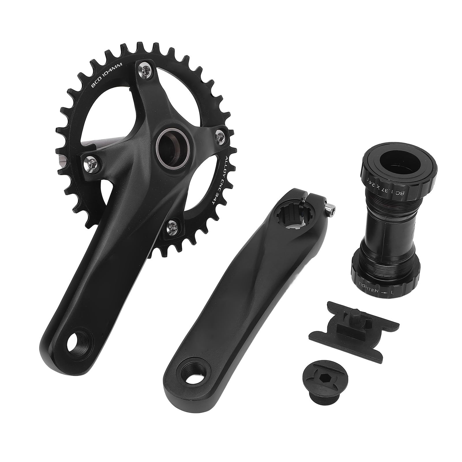 CHICIRIS Mechanizm Korbowy Rowerowy Zestaw Zębatek ze Stopu Aluminium 34T BCD104mm Wydrążone Ramiona Korby Oś 24mm Zęby Zapobiegające Opadaniu dla Dzieci od 8 do 12 Prędkości Ulepszenie Roweru