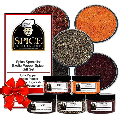 Exotic Peppers Spice Gift Set - Contains: 5 Different Spice Jars (1 Each Of: Szechuan Peppercorns, Korean Red Pepper Flakes, Shichimi Togarashi, Urfa And Aleppo.) #TOP3