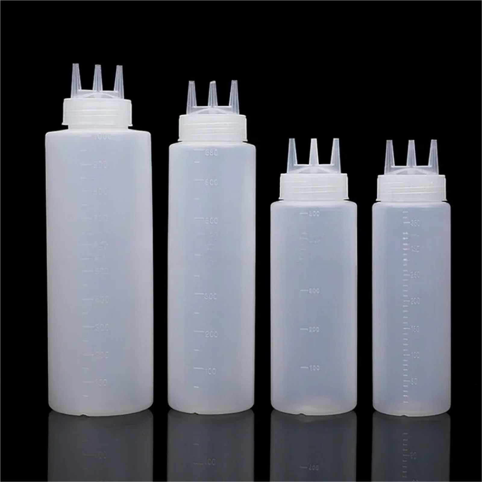 Botella de salsa exprimible tres cabezas, botella condimento múltiple, 10 Uds para Salsa(300ML)