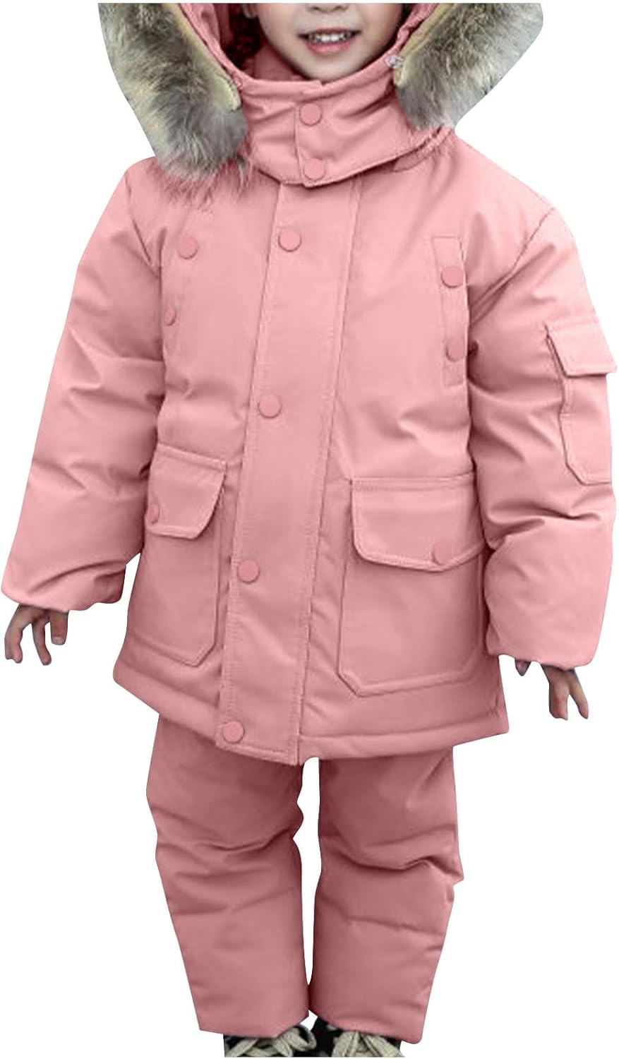 Kids 2 Piece Ski Snowsuit - Thermal Waterproof Skibib Pants and Jackets Boys Girls Winter Windproof Snow Suit 1-6Y