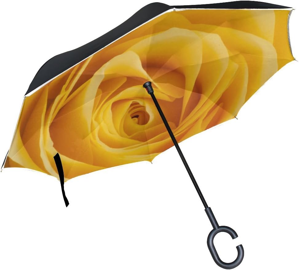 RH Studio Inverted Umbrella Rose Yellow Bud Large Double Layer Outdoor Rain Sun Car Reversible Umbrella