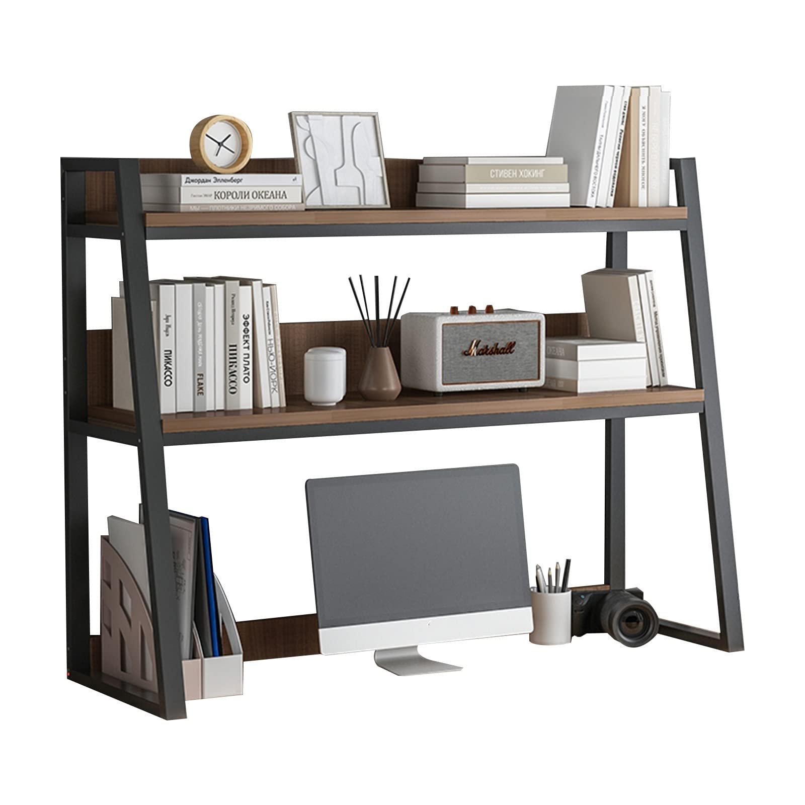 Organizzatore da scaffale per scrivania - Supporto per scaffale da scrivania, Scaffale da scrivania con scala industriale a 2 livelli, Libreria da tavolo per scrivania del computer, Scaffale esposit