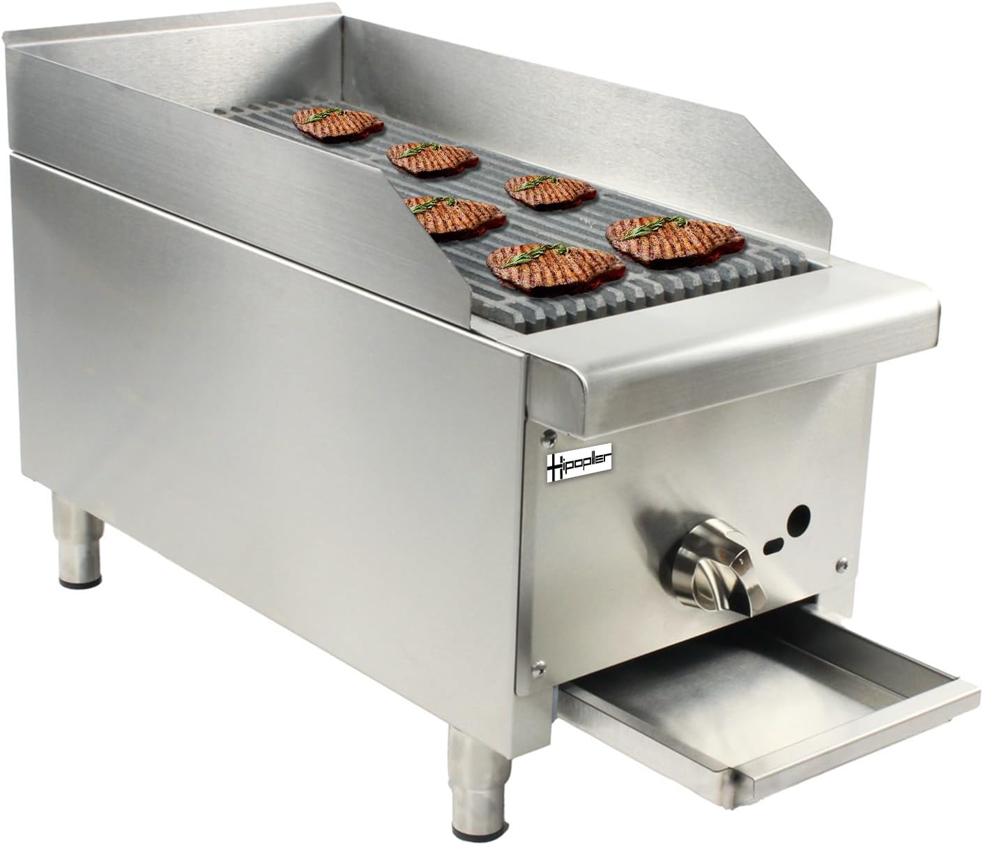 12" Commercial Countertop Gas Charbroilers, Heavy Duty Natural/Propane Gas Single Burners, Stainless Steel Countertop Portable BBQ Grill Cooking Equipment Griddle Restaurant - 28000 BTU